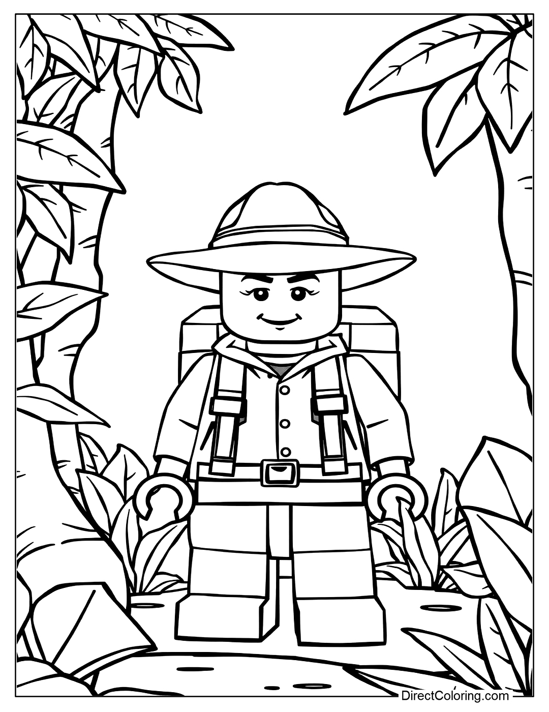 Lego Minifigure Exploring a Jungle Coloring Printale